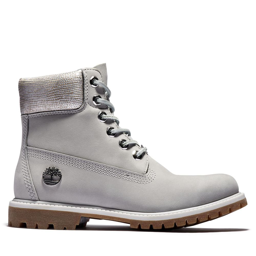 Bototos Timberland Mujer 6-Inch Premium Waterproof Gris - Chile FWA-431250